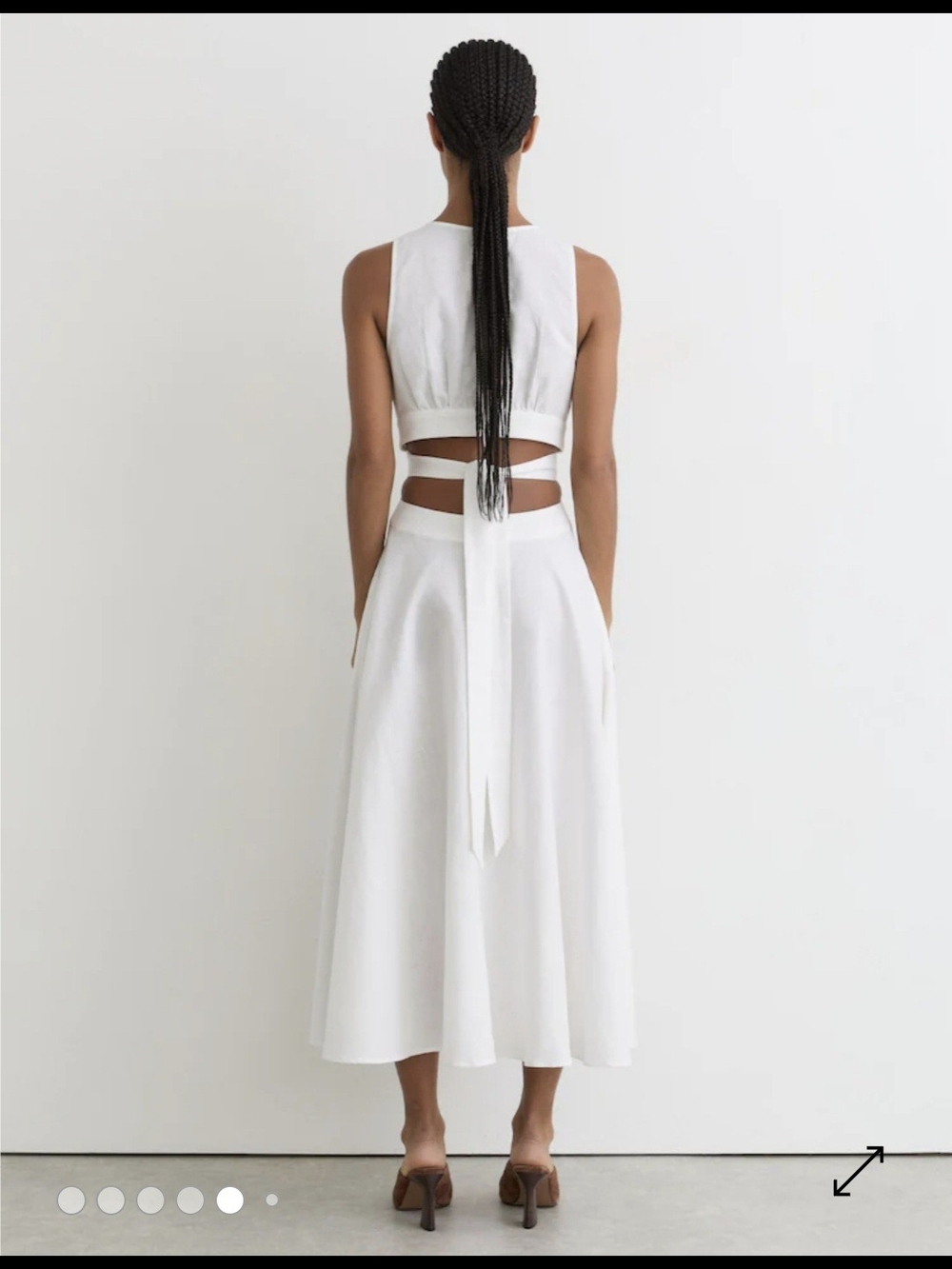 Reiss Hazel Linen Cutout Midi Dress Ivory 2 $310 - Picture 5 of 7